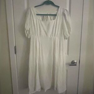 Shein Babydoll Tie-Back White Dress with Sleeves